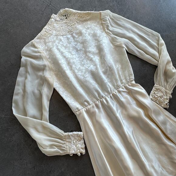 Vintage Y2K Marshall-Rousso Antique White Embroidered Lace Wedding Dress Small - Picture 7 of 10